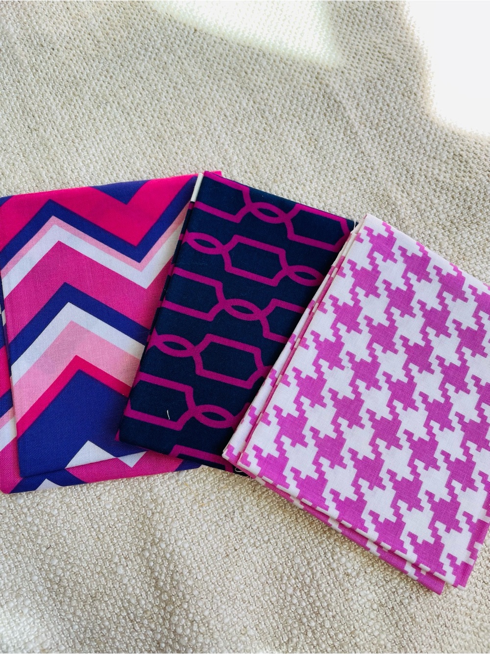 (3) 18x21" Fat Quarters Pink Patterned Cotton Fabric Quilting Crafting NOS